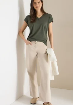 Shirt met korte mouwen en V-hals in effen kleur