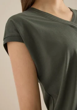 Shirt met korte mouwen en V-hals in effen kleur
