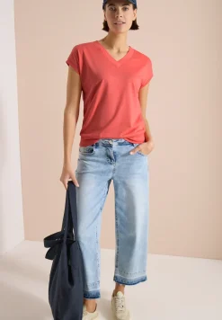 Shirt met korte mouwen en V-hals in effen kleur