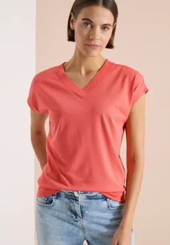 Shirt met korte mouwen en V-hals in effen kleur