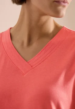 Shirt met korte mouwen en V-hals in effen kleur
