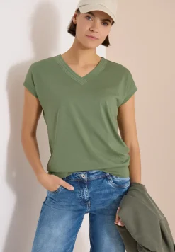 Shirt met korte mouwen en V-hals in effen kleur