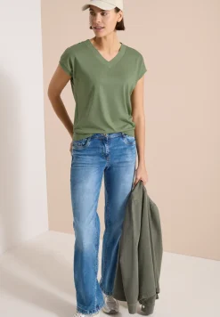 Shirt met korte mouwen en V-hals in effen kleur