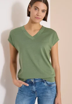 Shirt met korte mouwen en V-hals in effen kleur