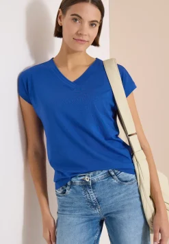 Shirt met korte mouwen en V-hals in effen kleur