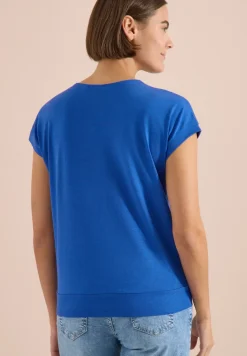 Shirt met korte mouwen en V-hals in effen kleur