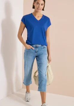 Shirt met korte mouwen en V-hals in effen kleur