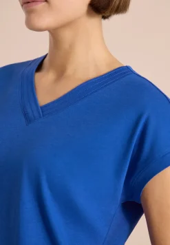 Shirt met korte mouwen en V-hals in effen kleur
