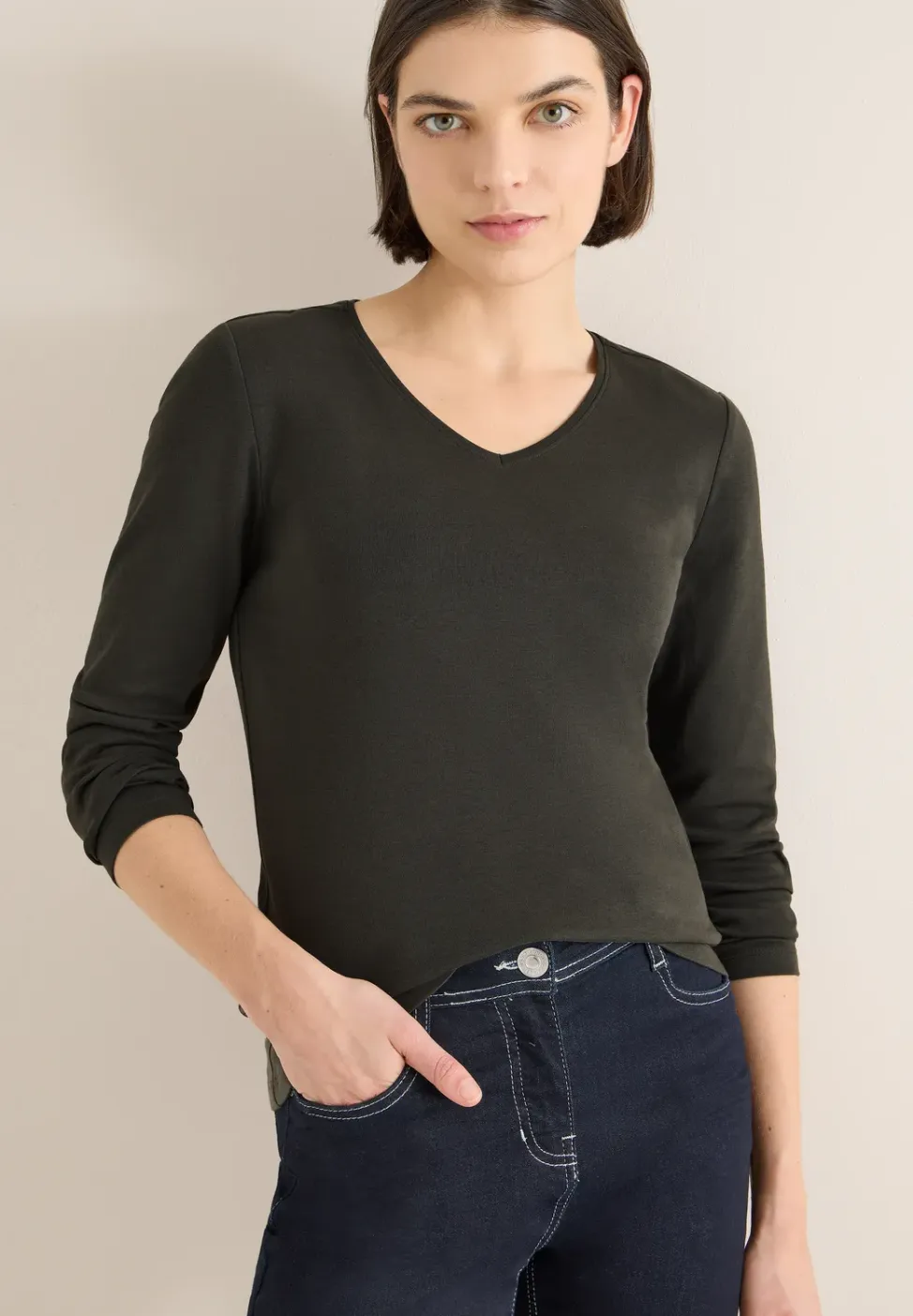 Shirt met lange mouwen en V-hals