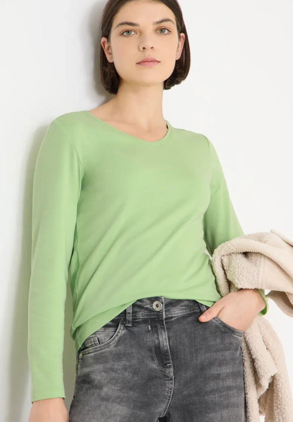Shirt met lange mouwen en V-hals