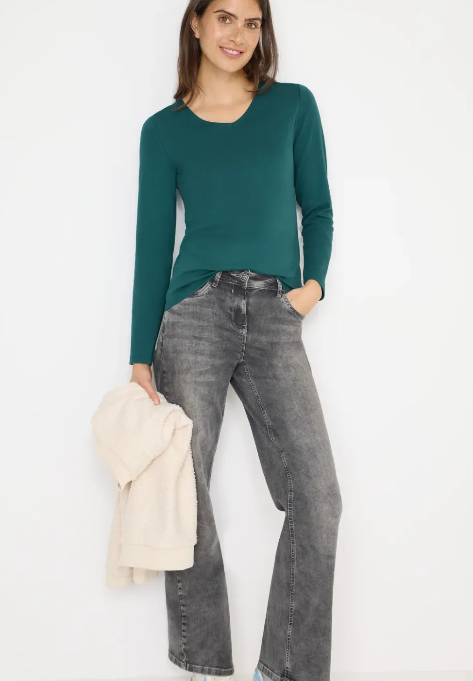 Shirt met lange mouwen en V-hals