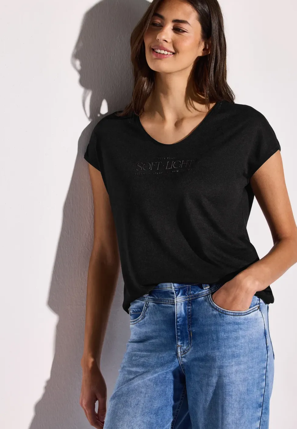 Shirt met linnen look