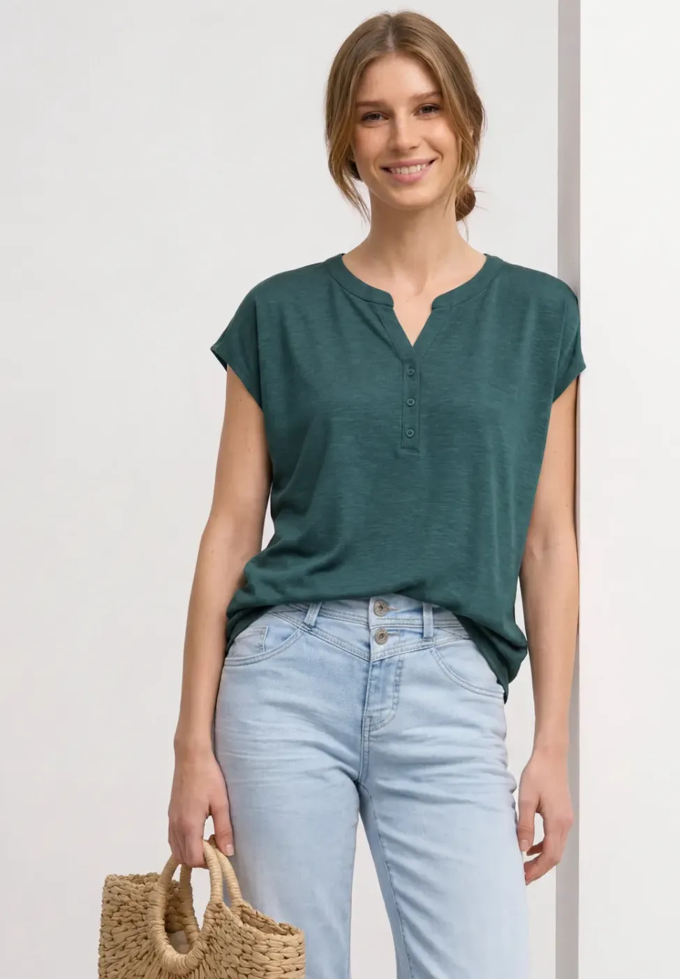 Shirt met losse schouders en gespleten hals