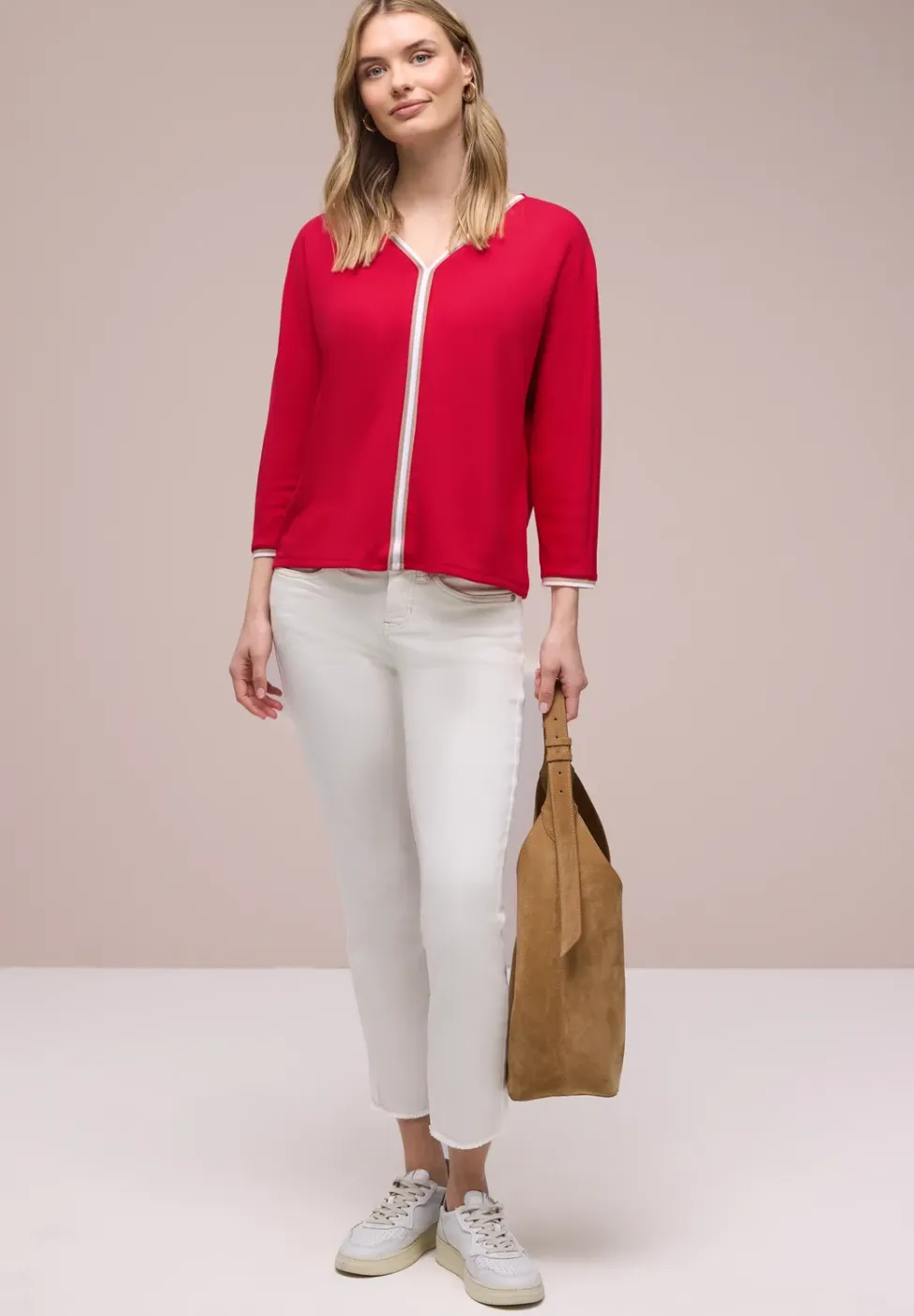 Shirt met 3/4 mouwen en contrasterende details