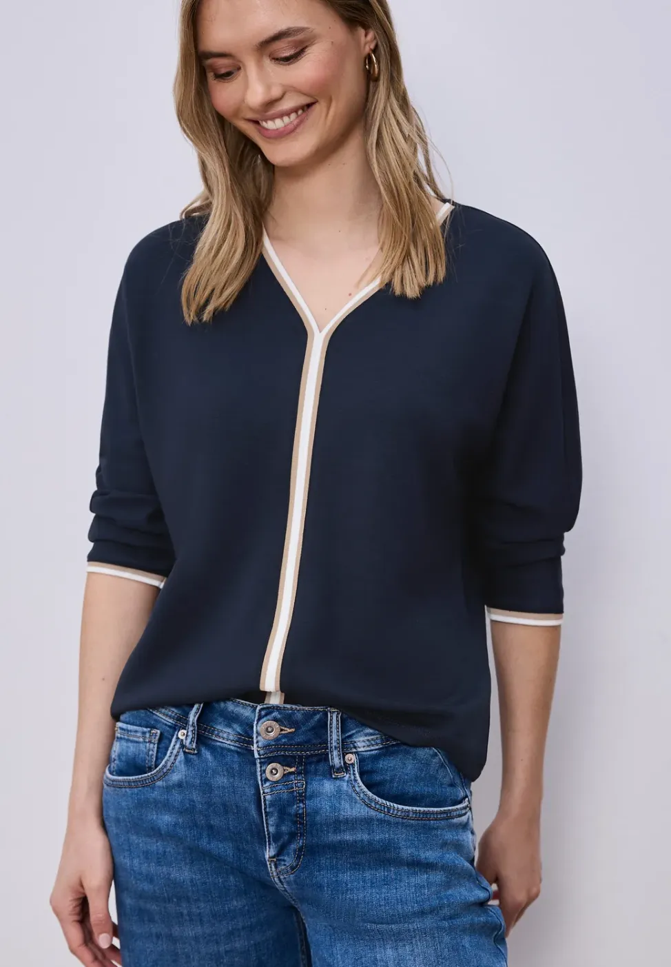 Shirt met 3/4 mouwen en contrasterende details