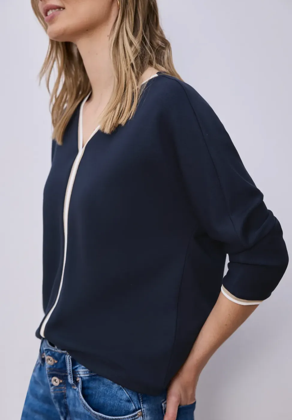 Shirt met 3/4 mouwen en contrasterende details