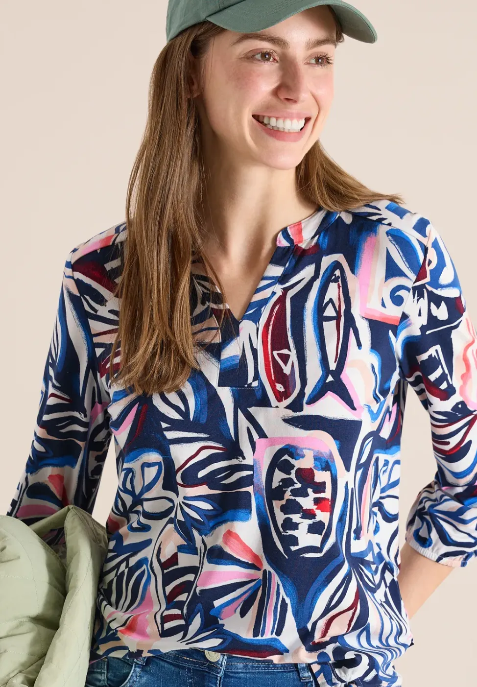 Shirt met 3/4 mouwen en knoopdetail
