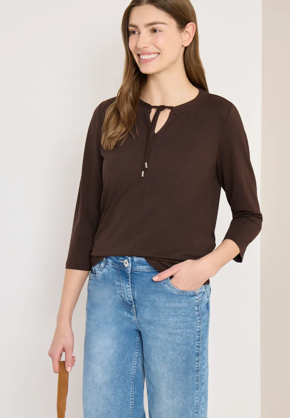 Shirt met 3/4 mouwen en split neck