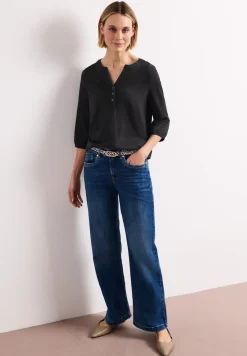 Shirt met 3/4-mouwen, split neck en knopen