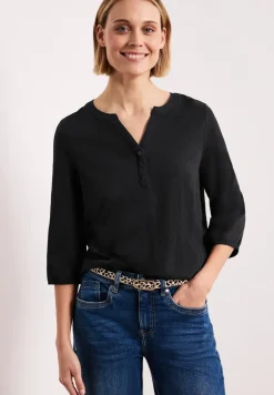 Shirt met 3/4-mouwen, split neck en knopen