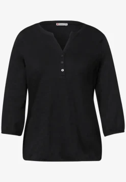 Shirt met 3/4-mouwen, split neck en knopen