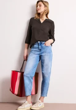 Shirt met 3/4-mouwen, split neck en knopen