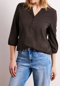 Shirt met 3/4-mouwen, split neck en knopen