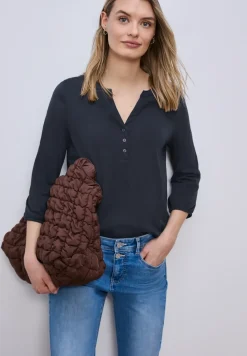 Shirt met 3/4-mouwen, split neck en knopen