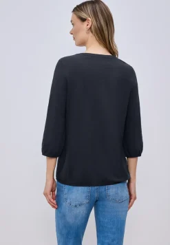 Shirt met 3/4-mouwen, split neck en knopen