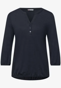 Shirt met 3/4-mouwen, split neck en knopen