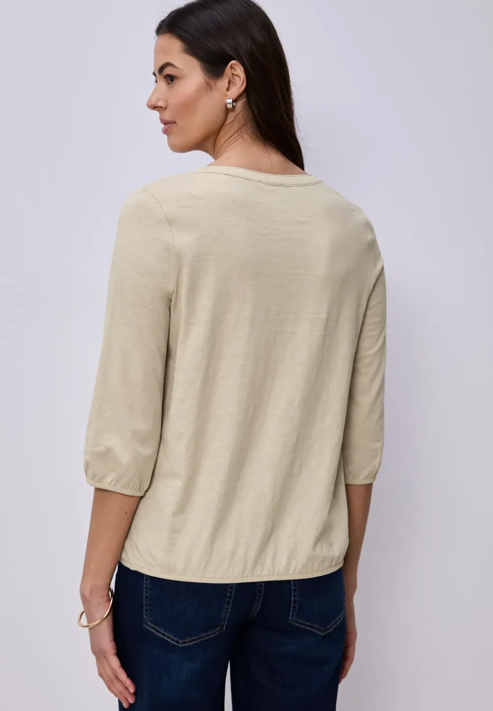 Shirt met 3/4-mouwen, split neck en knopen