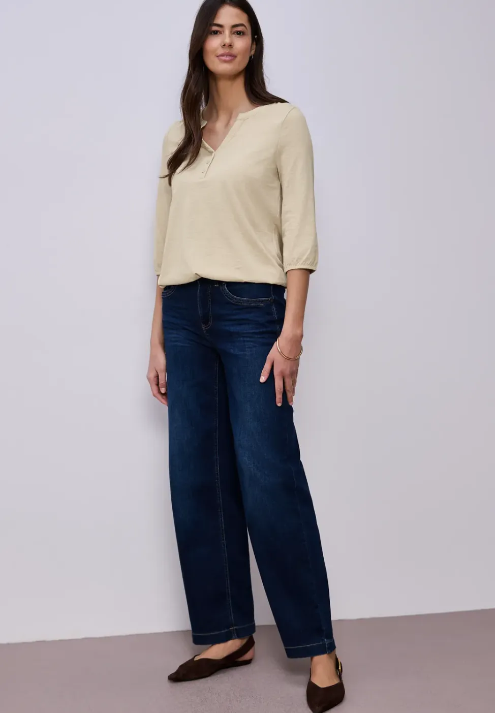 Shirt met 3/4-mouwen, split neck en knopen