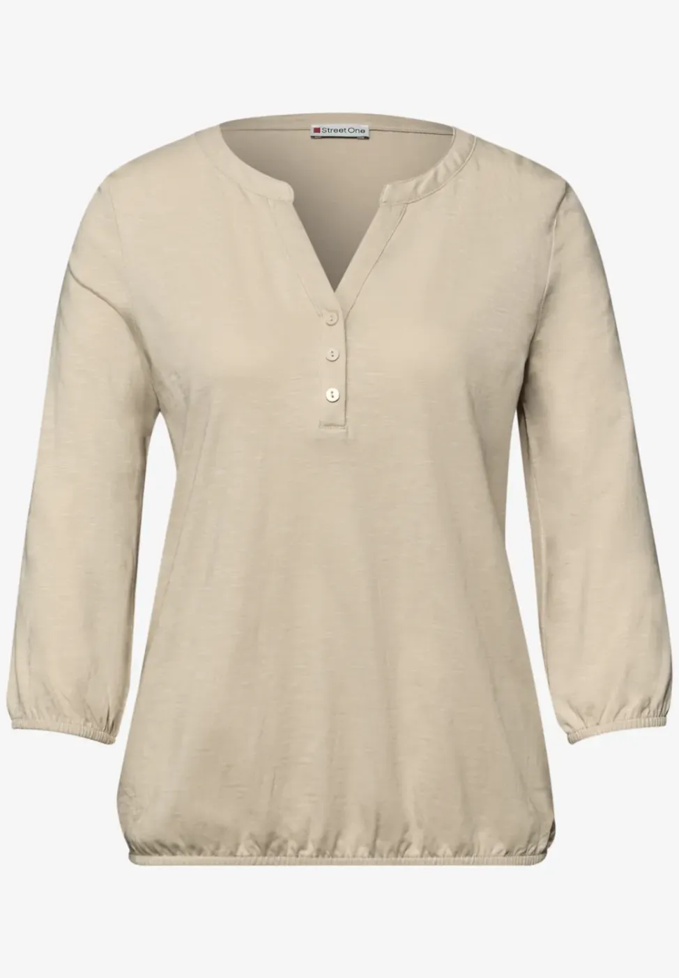Shirt met 3/4-mouwen, split neck en knopen