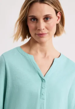 Shirt met 3/4-mouwen, split neck en knopen