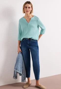 Shirt met 3/4-mouwen, split neck en knopen