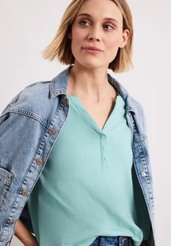 Shirt met 3/4-mouwen, split neck en knopen