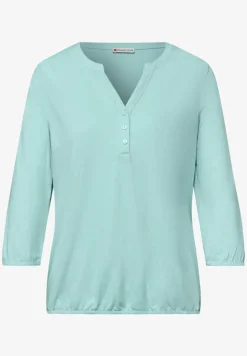 Shirt met 3/4-mouwen, split neck en knopen