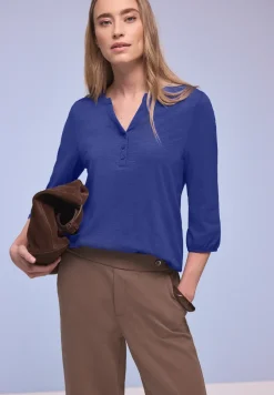 Shirt met 3/4-mouwen, split neck en knopen