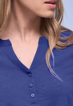 Shirt met 3/4-mouwen, split neck en knopen
