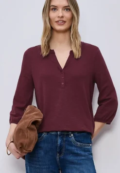 Shirt met 3/4-mouwen, split neck en knopen