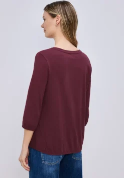 Shirt met 3/4-mouwen, split neck en knopen