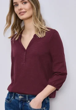 Shirt met 3/4-mouwen, split neck en knopen