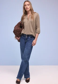 Shirt met 3/4-mouwen, split neck en knopen