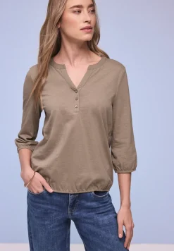 Shirt met 3/4-mouwen, split neck en knopen