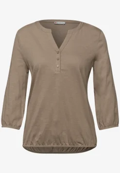Shirt met 3/4-mouwen, split neck en knopen