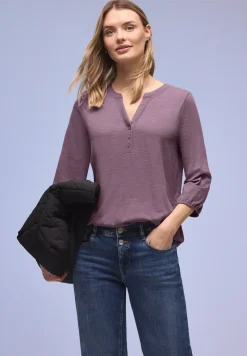 Shirt met 3/4-mouwen, split neck en knopen