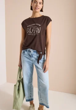 Shirt met overhangende schouder en knoopdetail