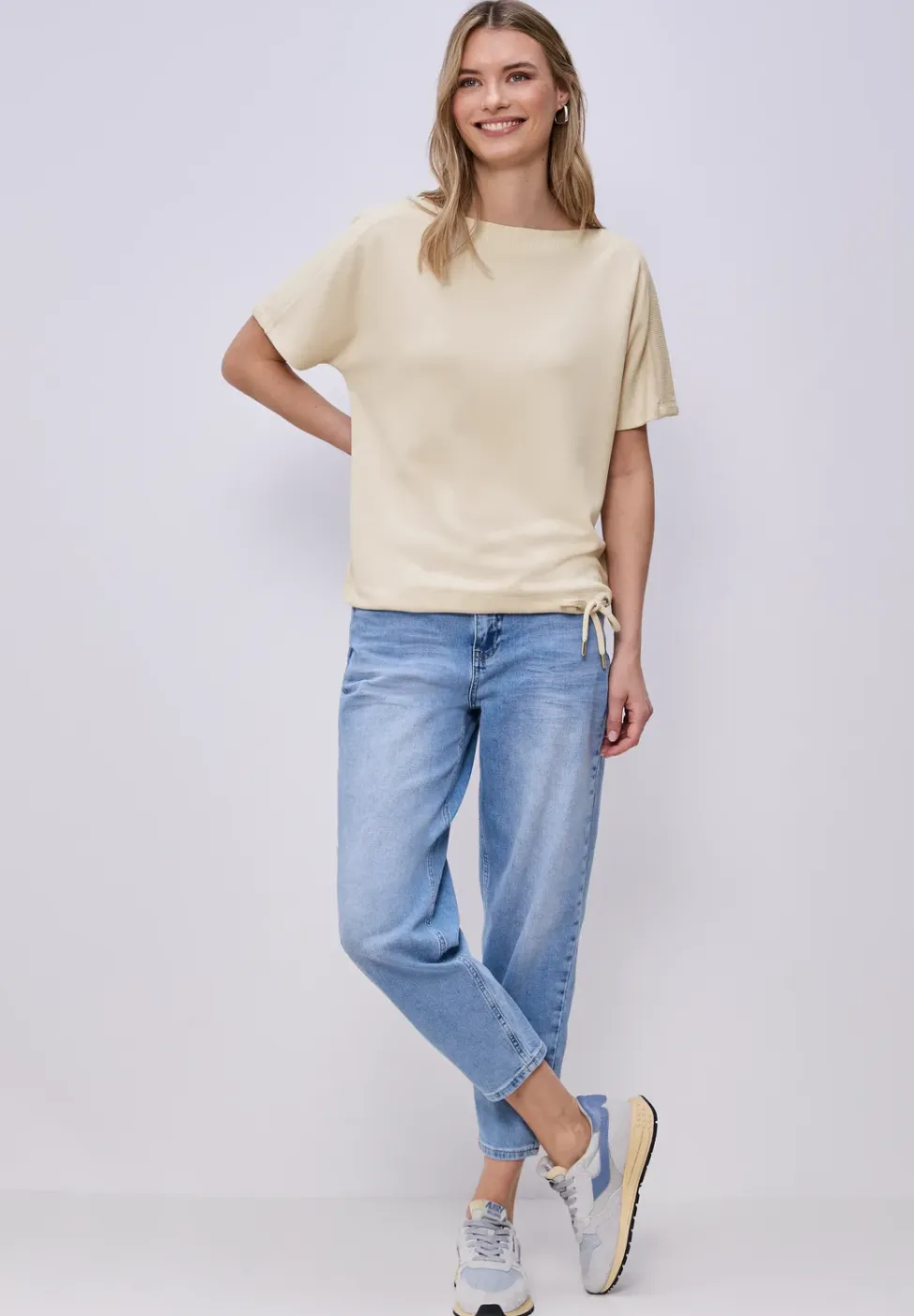 Shirt met overhangende schouders en geribd detail