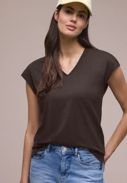 Shirt met overhangende schouders en V-hals