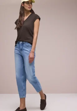 Shirt met overhangende schouders en V-hals